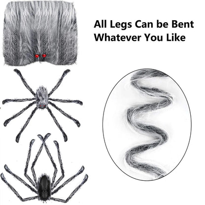 Araignée en peluche grise et blanche scintillante pour Halloween, fausse araignée géante en peluche, décor de maison hantée, accessoires d'araignée, décorations effrayantes pour jardin et cour