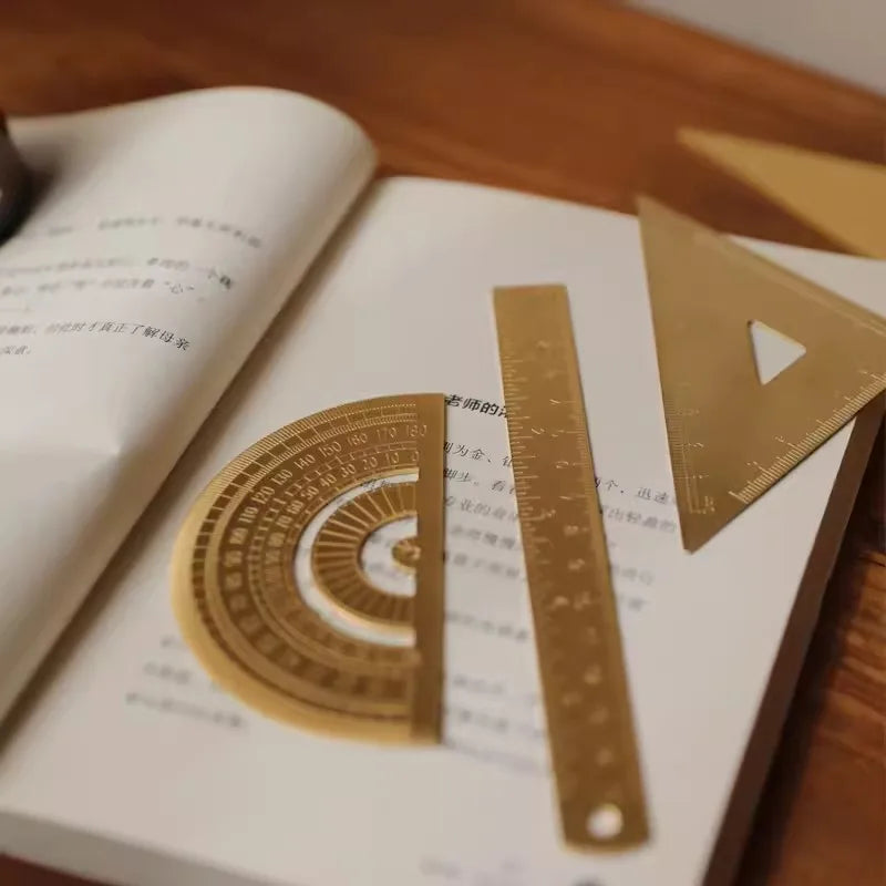 Règle droite en métal et laiton, rapporteur triangulaire Vintage, outil de mesure,