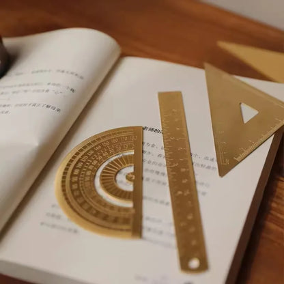 Règle droite en métal et laiton, rapporteur triangulaire Vintage, outil de mesure,