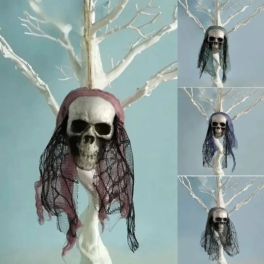 Décorations de crâne d'halloween, ornements suspendus de crâne en mousse, tête d'os de vêtements de mariée, accessoires de décoration d'horreur de maison hantée
