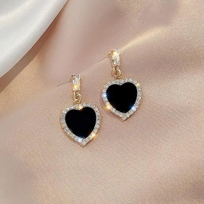 Boucles d'oreilles rondes en argent S925, strass assortis avec tout, simples, goutte d'eau noire,