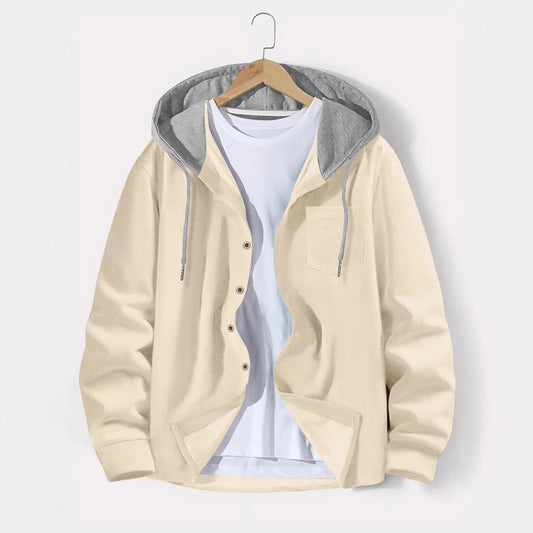 2025 printemps et automne hommes gaufre treillis couleur boutonnage à capuche cardigan décontracté manteau nouvelle mode lâche sports de plein air haut pour hommes