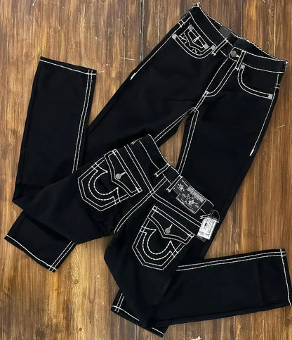 Y2k Denim pantalon Harajuku taille haute jambe large jean bleu bouddha brodé jean droit décontracté haute rue femmes vêtements