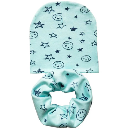 Chapeau en coton imprimé étoile pour bébé, casquette pour tout-petits, écharpe pour bébé, bonnet pour enfants, chapeaux pour garçons et filles, automne et hiver