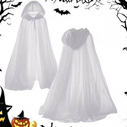 Cape de Costume de Cosplay fantôme d'halloween pour adulte, Cape de sorcière à lacets à capuche, Cape transparente pleine longueur avec capuche surdimensionnée