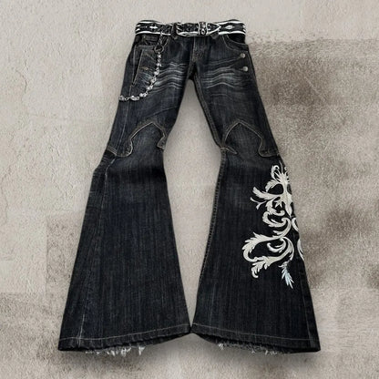 Baggy jean femmes américain Streetwear à la mode lavé Denim pantalon rétro Hip Hop haute rue cloche-bas