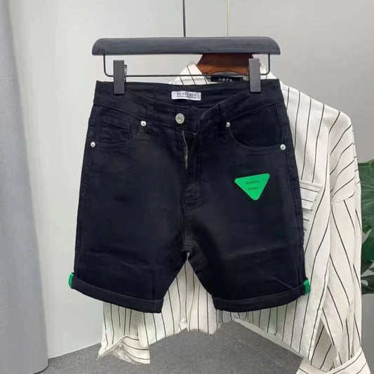 Jeans slim de style coréen pour hommes, vêtements de cow-boy de luxe, jeans en denim pour hommes, short en cuir noir, nouvelle arrivée, mode estivale, 2023