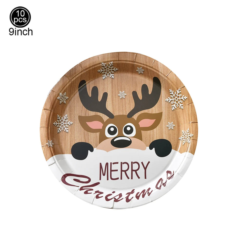 Fournitures de noël, bannière joyeux noël, ballon, bouteille de vin, autocollants, assiettes en papier jetables, pailles, décorations de fête de noël