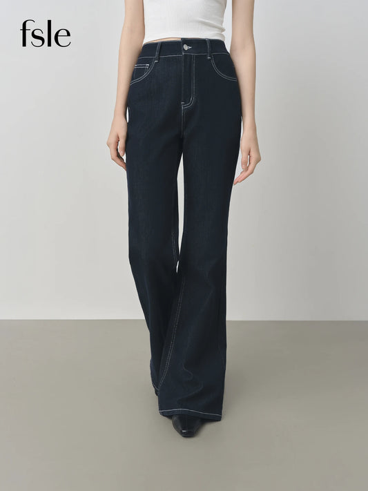 FSLE taille élastique droite mince jean évasé pour les femmes 2025 automne nouveauté Y2K Chic Style coton doux jean 25FS13143