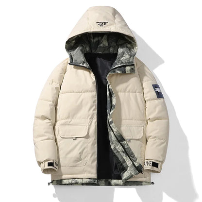Parka coupe-vent à capuche pour hommes, veste chaude, pardessus monochromes, vêtements d'extérieur pour hommes, vêtements de neige pour documents, hiver, nouveau