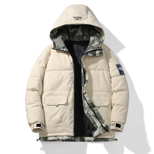 Parka coupe-vent à capuche pour hommes, veste chaude, pardessus monochromes, vêtements d'extérieur pour hommes, vêtements de neige pour documents, hiver, nouveau