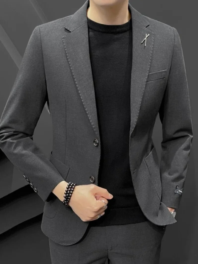 Costumes habnommée et blazers pour hommes, ensemble de tenues formelles pour hommes, mode décontractée, olympiques élégants, grandes tailles, mode de cérémonie, tendances, gris, 2 pièces