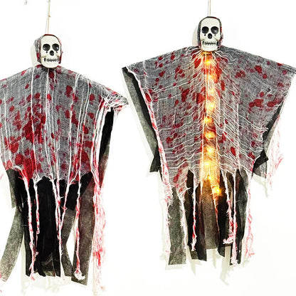 Crâne suspendu pour fête d'halloween, squelette fantôme, ornement, accessoires d'horreur, décorations de maison hantée avec lumière, décorations extérieures