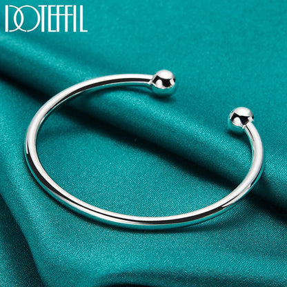 DOTEFFIL 925 argent Sterling 4mm lisse solide perle Bracelet boutons de manchette bracelets pour femmes hommes mariage fiançailles fête bijoux