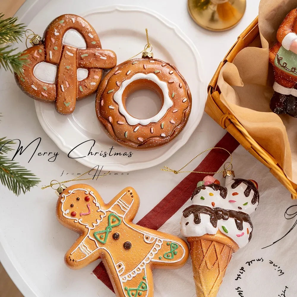 Décor de noël créatif bonhomme en pain d'épice Biscuit crème glacée pendentif arbre de noël père noël ornement suspendu joyeux noël 2025