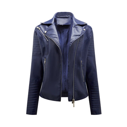 Veste de motard en cuir pour femme, manteau en peau de mouton, rouge, noir, abricot, café, fermeture éclair moto, automne, printemps, 2024