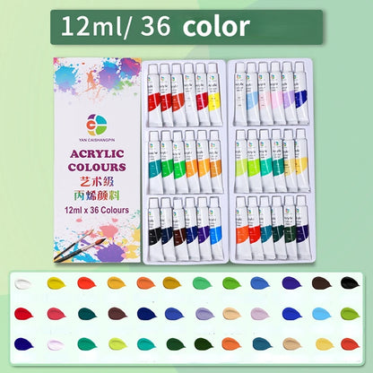 Peinture acrylique 12/18/24/36 couleurs, Tube de 12ml, ensemble de peinture acrylique, peinture pour vêtements, peinture, Pigments riches pour peinture d'artistes