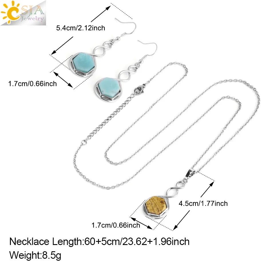 CSAlbaneParure de bijoux en pierre naturelle pour femme, boucles d'oreilles, collier, hexagone, pendentif en cristal, acier inoxydable, accessoires de bijoux, H577