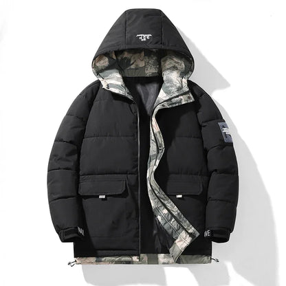 Parka coupe-vent à capuche pour hommes, veste chaude, pardessus monochromes, vêtements d'extérieur pour hommes, vêtements de neige pour documents, hiver, nouveau