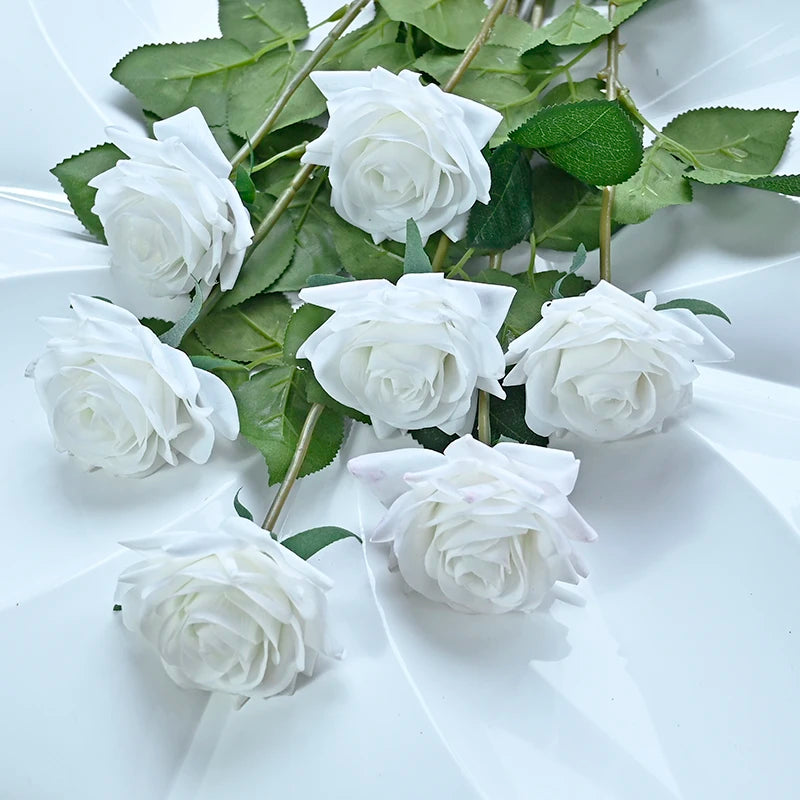 7 pièces vraie touche Rose branche tige Latex Rose main sensation feutre Simulation décorative artificielle Silicone Rose fleurs maison mariage