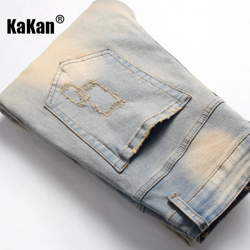 Kakan - Nouveaux jeans longs brodés et brodés européens et américains pour vêtements pour hommes, jeans extensibles à la mode à revers rétro