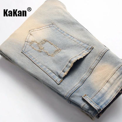 Kakan - Nouveaux jeans longs brodés et brodés européens et américains pour vêtements pour hommes, jeans extensibles à la mode à revers rétro