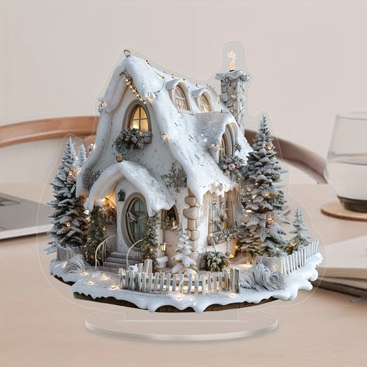 Château de noël en acrylique, maison de neige, pendentif suspendu en bois, décoration pour la maison, fête de noël, cadeau du nouvel an