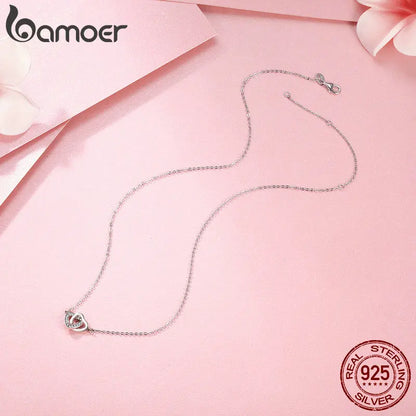 BAMOER 925 en argent Sterling connecté coeur pendentif collier pour petite amie saint valentin cadeau bijoux fins SCN181
