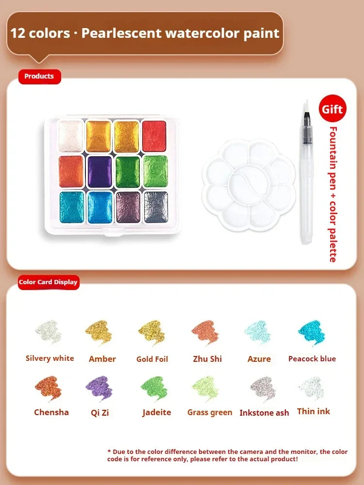 Ensemble de peinture d'interconnexion solide nacré, pigments d'interconnexion scintillants pour le dessin, la peinture, l'écriture, l'art, les fournitures scolaires, 12-60 couleurs