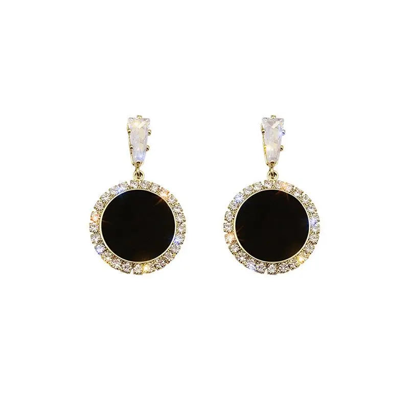 Boucles d'oreilles rondes en argent S925, strass assortis avec tout, simples, goutte d'eau noire,