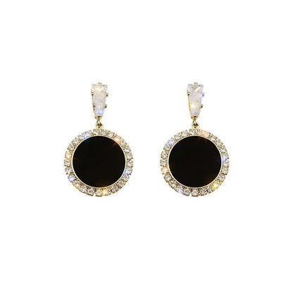 Boucles d'oreilles rondes en argent S925, strass assortis avec tout, simples, goutte d'eau noire,