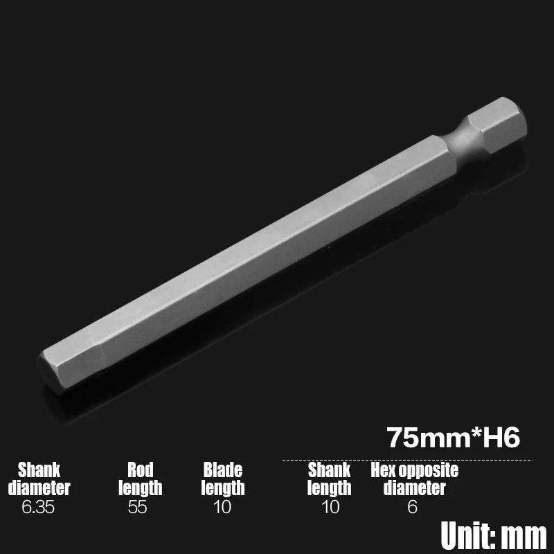 Foret Allen à tête hexagonale H2-H10, 75mm, 150mm, 200mm, embout de tournevis hexagonal électrique, tête de lot magnétique, tournevis à percussion, 1 pièce