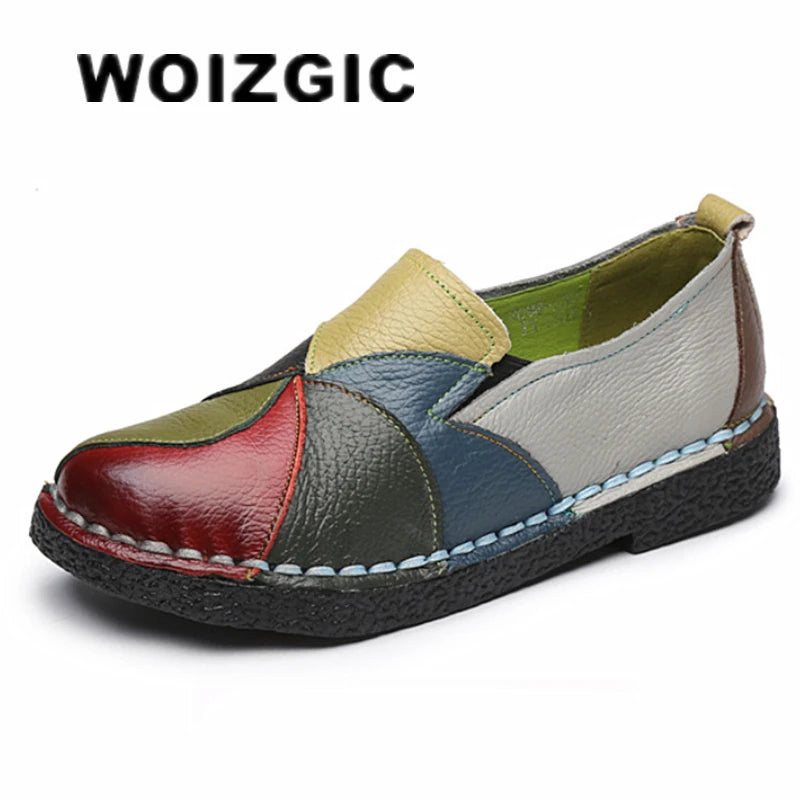 WOIZGIC femmes dames femme mère chaussures plates en cuir véritable mocassins mocassins mixte coloré antidérapant sur grande taille 42