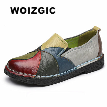 WOIZGIC femmes dames femme mère chaussures plates en cuir véritable mocassins mocassins mixte coloré antidérapant sur grande taille 42