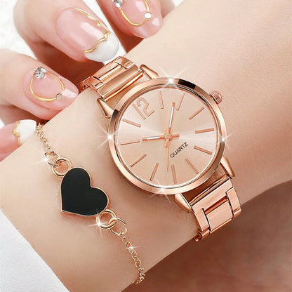 Montres dorées coeur Bracelet à breloques 2 pièces ensemble mode