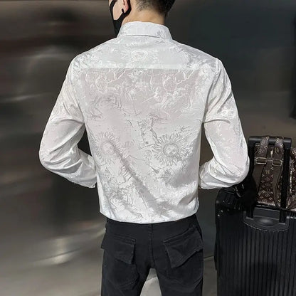 Chemises fines droites à col rabattu pour hommes, beau, monochromatique, bouton d'impression décontracté, affaires, vêtements pour hommes, mode printemps, été, 2023
