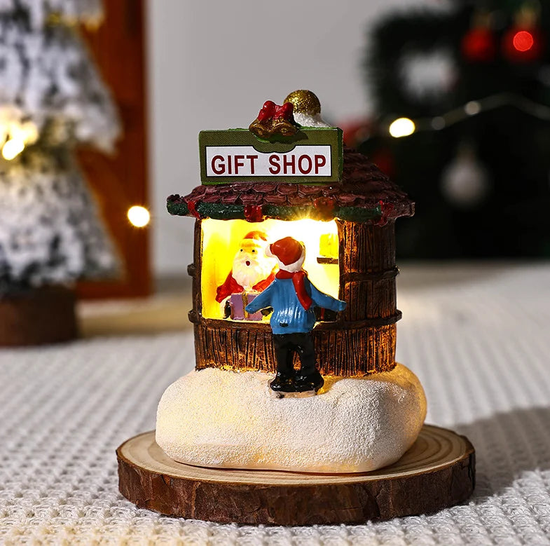 Artisanat de noël en résine, Village de noël, musique lumineuse, petite maison, bonhomme de neige, lumières LED, cadeau de vacances, décoration de maison, ornements 2024