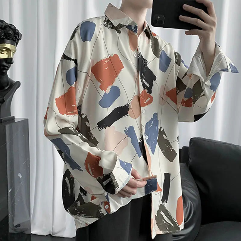 Chemises à col rabattu à manches longues pour hommes, impression Aadt, beau printemps, mode d'été mince, streetwear décontracté, vêtements à boutons