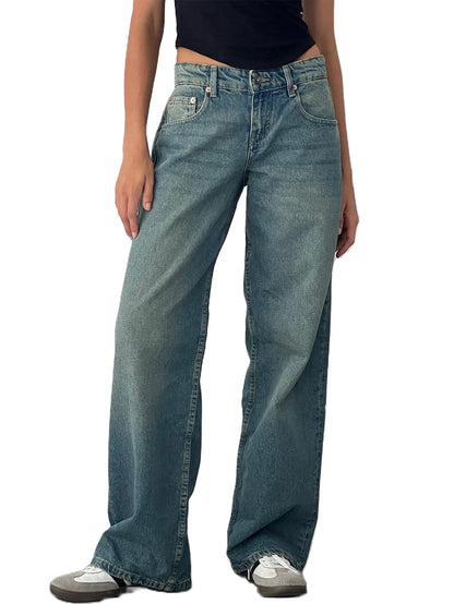 Jean à jambes droites pour femmes, haute qualité, quatre saisons, nouvelle mode, ample, taille basse, jambes larges, décontracté, sans élastique