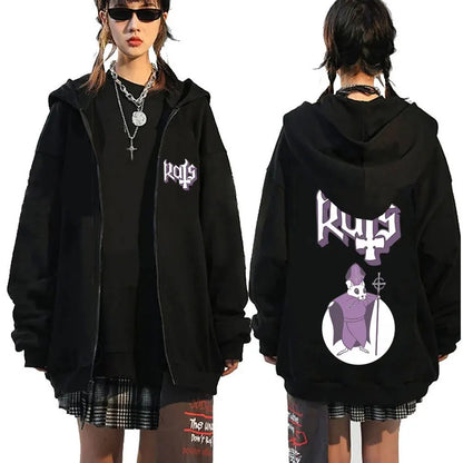 Mesurost Band Zipper Hoodie pour hommes, Hip Hop Respzed Fashion, Cartoon Anime Graphic Print, Zip Up Hoodies, Rock Gothic, PVD