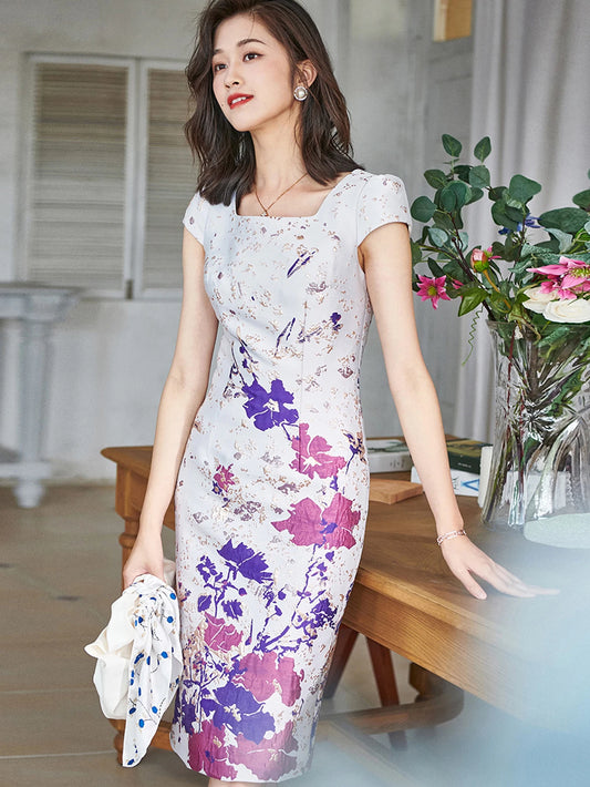 Robe Jacquard mi-mollet pour femme, robe en brocart de luxe, vêtements de soirée éducatifs, mode florale, robe d'été élégante, fête vintage