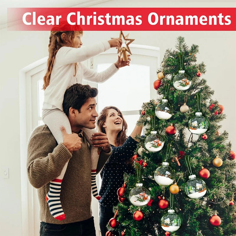 Décoration suspendue pour arbre de noël vide, 2 pièces, 6/8/10cm, boule ronde transparente ouverte en plastique, ornement Transparent, fournitures de fête pour enfants, bricolage