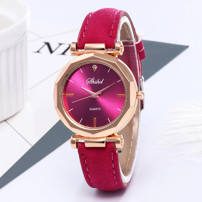 montres femmes rouge bracelet en cuir décontracté montres à Quartz