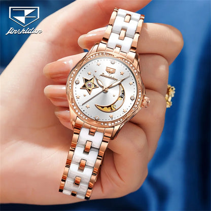 JSDUN-Montres mécaniques automatiques étanches pour femmes, modules en céramique, montre-bracelet de luxe pour dames, nouvelle mode originale