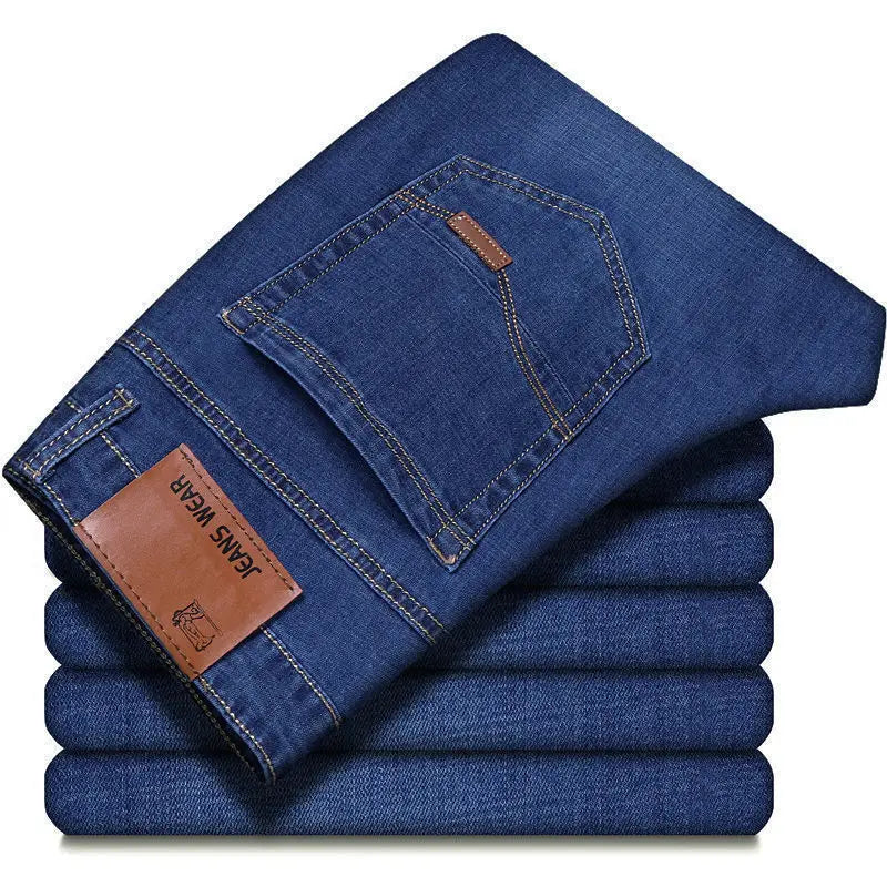 Été élastique hommes jean mode gris confortable affaires droite Stretch coton décontracté Denim pantalon marque mâle mince pantalon