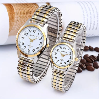 Bande élastique élastique Quartz Couple mode paire montre d'âge moyen et personnes âgées grand cadran pointeur Surface numérique montre pour hommes femmes