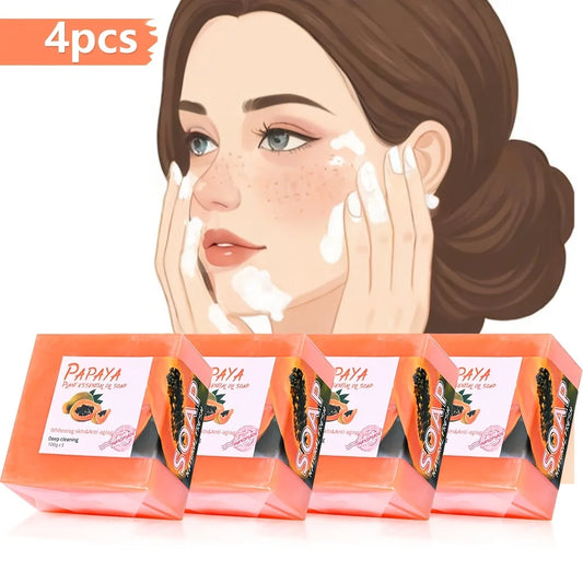 4 pièces/savon à l'huile essentielle de papaye pour le nettoyage du visage naturel hydratant blanchissant Rose Rose fait à la main
