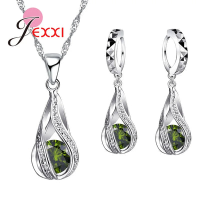 Ensemble de bijoux en argent Sterling 925, pendentif, boucles d'oreilles, en forme de spirale, cristal blanc, vente en gros