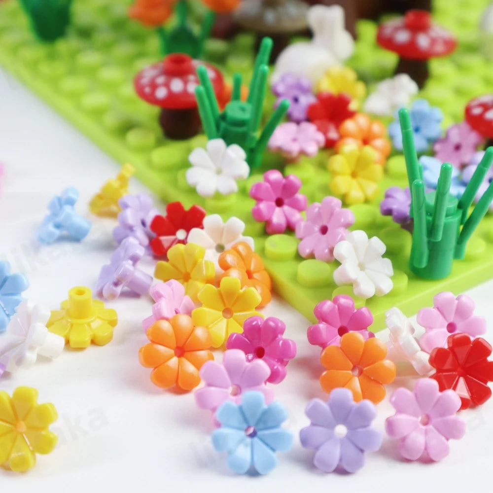 100 pièces MOC blocs de construction de fleurs colorées bricolage belles jardins briques jouets ville arbre maison scène plantes accessoires pour les filles