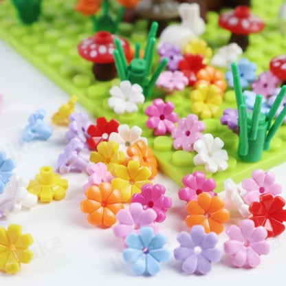 100 pièces MOC blocs de construction de fleurs colorées bricolage belles jardins briques jouets ville arbre maison scène plantes accessoires pour les filles